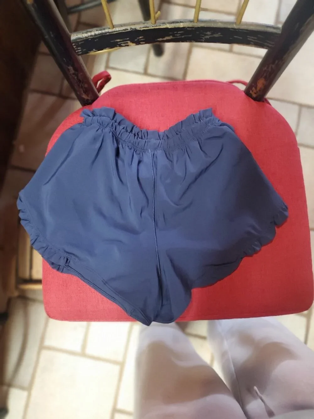Aerie OFFLINE Ruffle Waist Athletic Gym Shorts Navy Blue